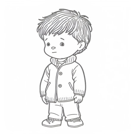 Cute little boy in winter clothes, sketch for your design. Vector illustrationの素材