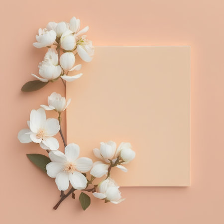 Creative layout made of jasmine flowers on pastel background. Flat lay, top view minimal concept.の素材