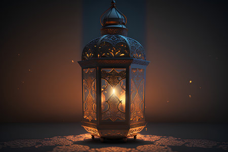 3d rendering of a Ramadan Kareem lantern with a beautiful patternの素材