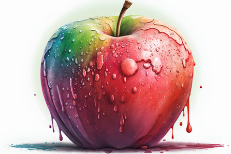 Red apple with drops of water on a white background. 3d renderingの素材