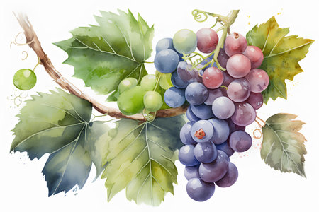 Bunch of grapes. Watercolor illustration isolated on white background.の素材