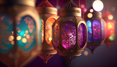 Arabic lanterns. Ramadan Kareem. Festive background.の素材