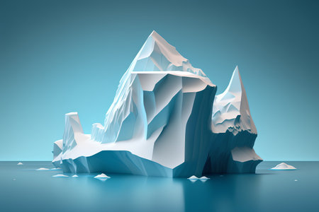 Iceberg. 3d rendering, 3d illustration. Blue background.の素材