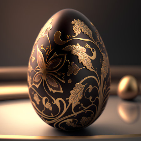 Decorated Easter egg on a dark background. 3d renderの素材