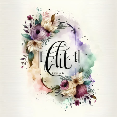 Watercolor floral frame with watercolor splashes and place for textの素材
