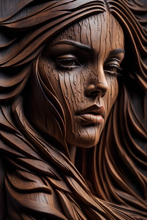 Wooden statue of the Virgin Mary. 3d illustration. Close up.の素材