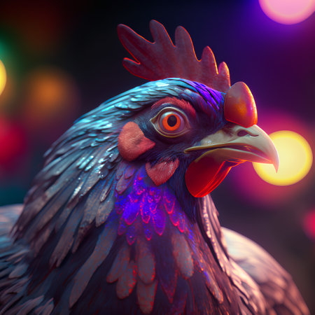 Close-up of a rooster with a bokeh backgroundの素材