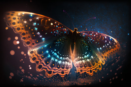 Colorful butterfly on dark background, computer generated abstract background, 3D renderingの素材
