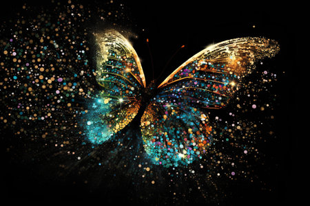 abstract butterfly on a black background, beautiful illustration, digital paintingの素材