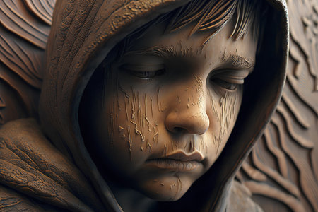 3d rendering of a child with a hood on his head.の素材