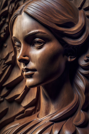 Closeup of the face of Jesus Christ in a wooden church.の素材