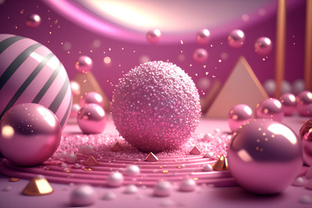 Abstract christmas background with pink baubles. 3d renderingの素材