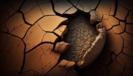 Cracked hole in the ground. Abstract background. 3d illustrationの素材