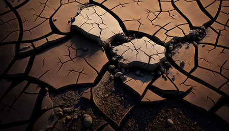Dry cracked earth. Global warming concept. 3d render illustrationの素材