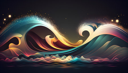 Abstract background with blue, orange and purple waves. Vector illustration.の素材
