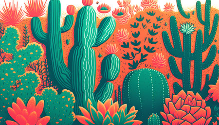 Cactuses background. Colorful vector illustration in flat style.の素材
