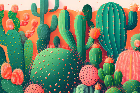 Cactus background. Seamless pattern with cactuses. Vector illustrationの素材