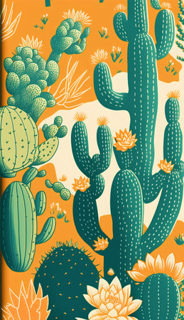Seamless pattern with cactuses and succulents. Vector illustrationの素材