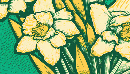 Seamless pattern with daffodils. Hand drawn vector illustration.の素材