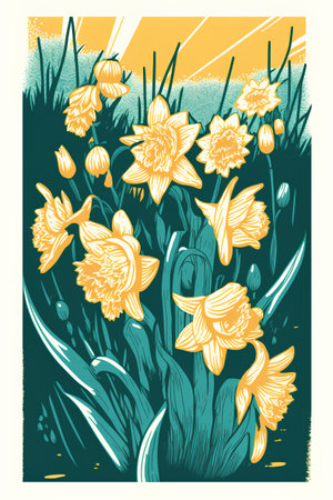 Narcissus. Narcissus flowers. Daffodils in the meadow. Vector illustration.の素材