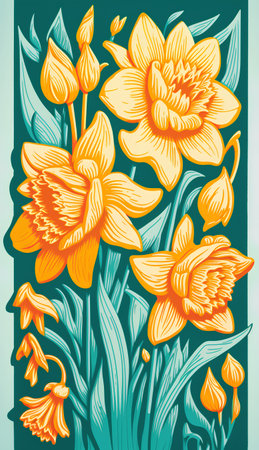 Seamless pattern with daffodils in retro style.の素材