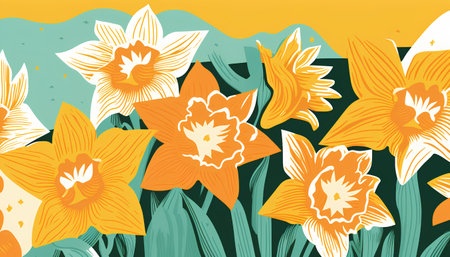 Seamless pattern with daffodils. Vector illustration.の素材
