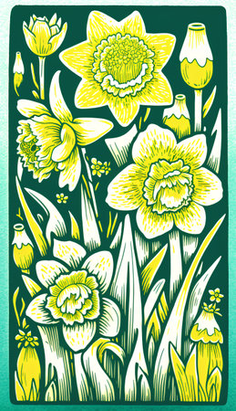 Daffodils. Hand drawn vector illustration in vintage style.の素材