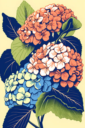 Beautiful hydrangea flowers. Vector illustration in vintage style.の素材
