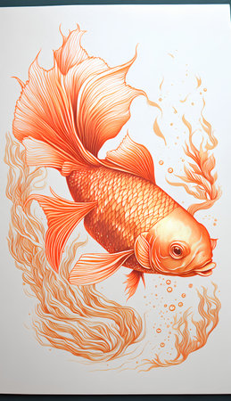 Goldfish on white background. Hand drawn vector illustration of a goldfish.の素材