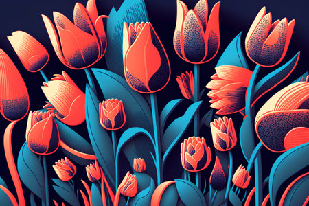 Seamless floral pattern with tulip flowers. Vector illustration.の素材