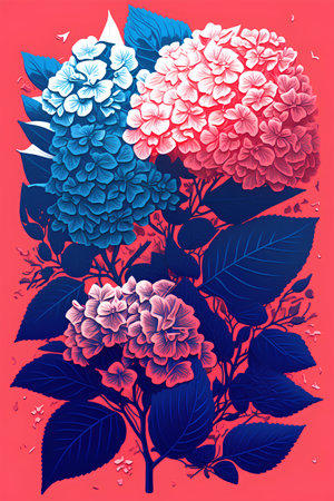 Vector illustration of hydrangea flowers on a pink background.の素材