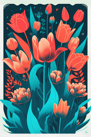 Floral background with tulips. Vector illustration in retro style.の素材