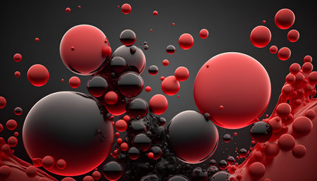 3d rendering of abstract background with red and black spheres in waterの素材