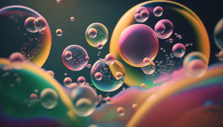 Colorful abstract background with soap bubbles. 3d rendering toned imageの素材