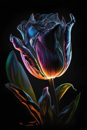 Tulip flower on a black background. 3d illustration.の素材