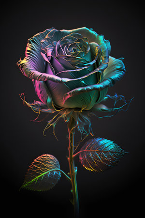 Beautiful multicolored rose on a black background. 3d renderingの素材
