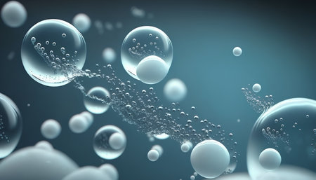 Bubbles in water on a blue background. 3d renderingの素材