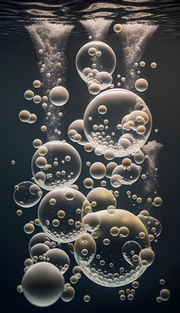 Bubbles in water on a dark background. 3d renderingの素材