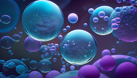 Abstract 3d illustration of soap bubbles in water. Beautiful background.の素材
