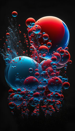 3d abstract background with blue and red bubbles. 3d renderingの素材