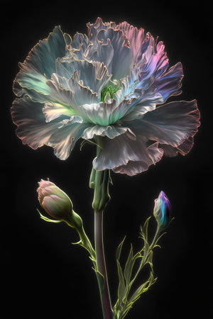 Eustoma flower isolated on black background. 3D illustration.の素材