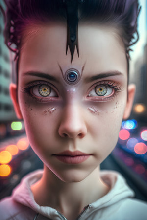 Portrait of a girl with fantasy make up. 3d rendering.の素材