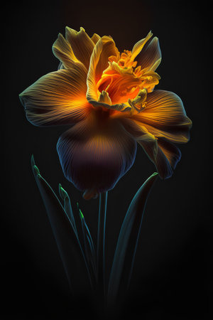 Beautiful tulip flower on a black background. 3d renderの素材