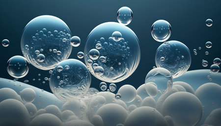 Bubbles in water on a blue background. 3d illustrationの素材