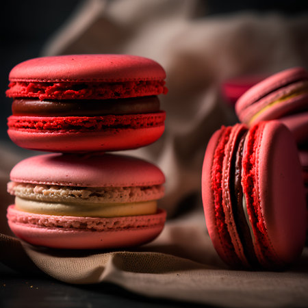 Colorful macaroons on a dark background. Toned.の素材