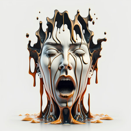 3d illustration of a crying face with a lot of splashesの素材
