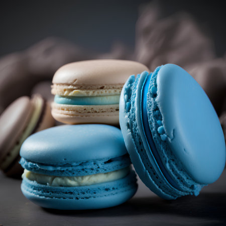 Colorful macaroons on a black background. Toned.の素材
