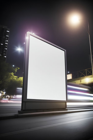 Blank billboard in the city at night. 3d rendering.の素材