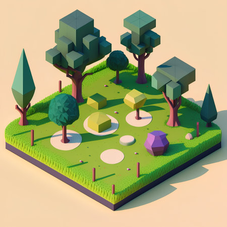 isometric city landscape with tree and grass, vector illustration eps10の素材