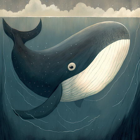 Illustration of a whale swimming in the ocean. The illustration contains transparency and effects.の素材